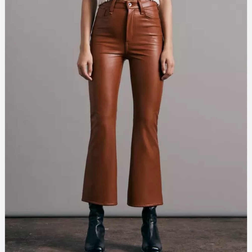NEW w/ Tags RAG & BONE casey faux leather flare pants in putty brown 29 reg $350